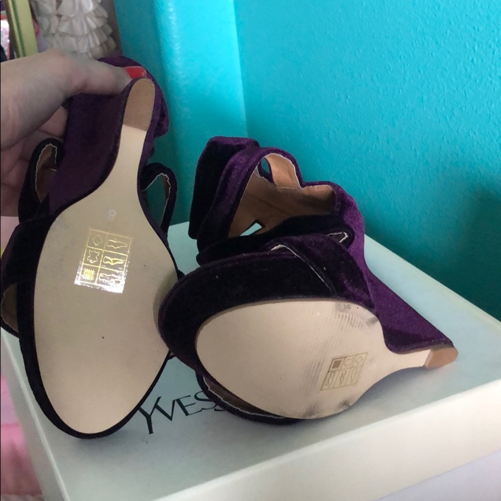 New purple velvet wedges high heels goth retro - Picture 6 of 8